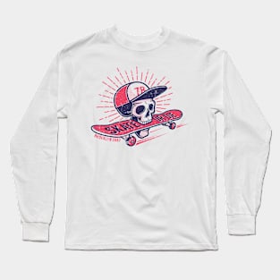 Cool youth skateboarding authentic retro street emblem with skull in baseball cap Long Sleeve T-Shirt